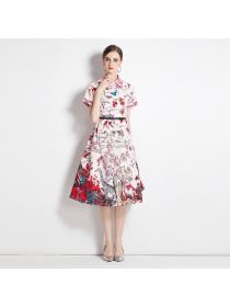 Summer new European fashion luxury temperament Slim waist dress