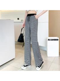Hot sale striped drawstring high waist casual pants women's wide leg pants