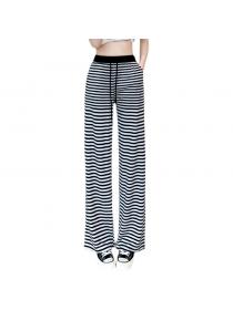 Hot sale striped drawstring high waist casual pants women's wide leg pants