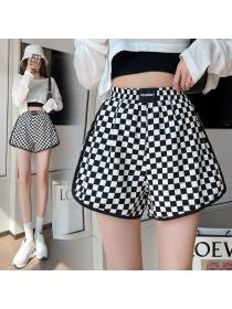 Summer new loose matching sports shorts high waist plaid casual checkerboard shorts