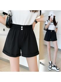 New black hot girl high waist summer solid color Korean style loose straight shorts