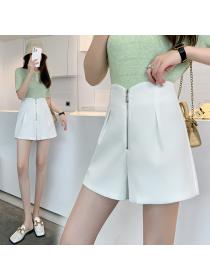 White Korean Style Loose Straight Pants Solid Color Casual Pants