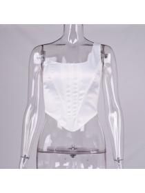 Outlet hot style Sexy satin fishbone off-the-shoulder corset top women's vest