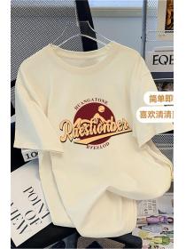Hot sale sale 100% cotton Summer Fashion Loose Round neck Short sleeve Print T-shirt