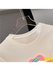 Korean style 100% cotton Summer Fashion Loose Round neck Short sleeve Print T-shirt