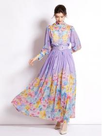 Fashion Style  Design Floral Printing Show Waist Dress