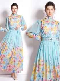  Fashion Style  Design Floral Printing Show Waist Dress