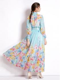  Fashion Style  Design Floral Printing Show Waist Dress