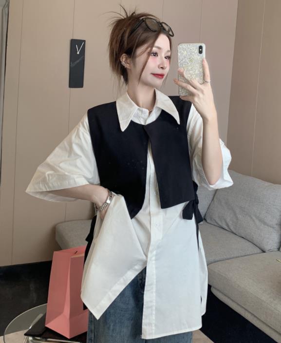 Korean style chic short irregular waistcoat blouse