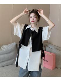 Korean style chic short irregular waistcoat blouse