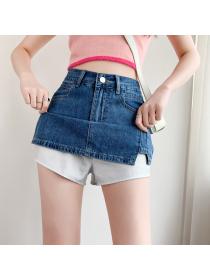 Summer new Korean fashion high waist washed denim skirt A-line skirt