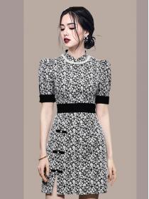 For Sale Stand Collars Floral Printing Dress