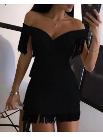 Fashion style Dress Hot Sexy off Shoulder Tassel Dress