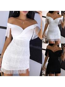 Fashion style Dress Hot Sexy off Shoulder Tassel Dress