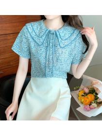 women's  floral doll collar shirt design sense Shirt