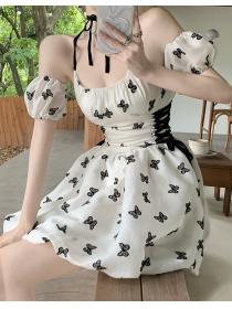 Summer sexy butterfly print halter neck Fashion dress