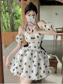 Summer sexy butterfly print halter neck Fashion dress