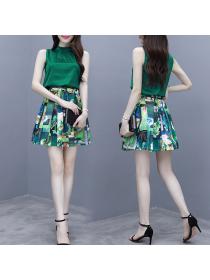 Summer new Korean style chiffon sleeveless top + skirt women's casual fashion two piece set