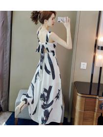 On Sale Fashion Print Slim-Waist Chiffon Dress 