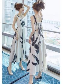On Sale Fashion Print Slim-Waist Chiffon Dress 