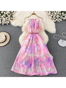 Women's halter neck off shoulder Colorful Print dress