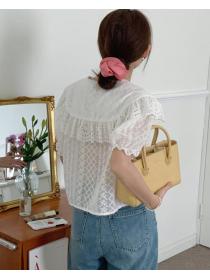 embroidered lace panel cropped shirt