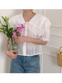 embroidered lace panel cropped shirt