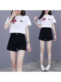 New style summer embroidery Top +fashion shorts two-piece set