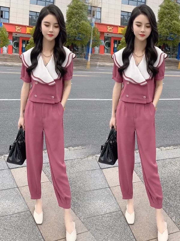 Korean Style Ruffle Lapel Fashion Two Piece Suit