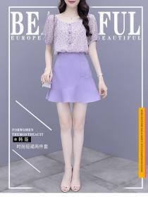 Summer fashion Elegant style Chiffon shirt+Purple skirt Two piece set