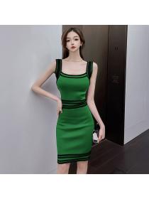 Temperament ladies' new chic striped knitted dress