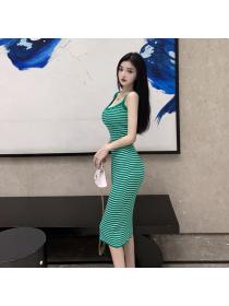 New style sexy knitted striped dress slim fit dress
