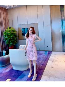 New style sexy hollowed-out split cheongsam lace Slim waist dress