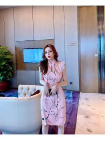 New style sexy hollowed-out split cheongsam lace Slim waist dress
