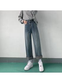 Vintage style straight loose matching high-waisted wide-leg Jeans