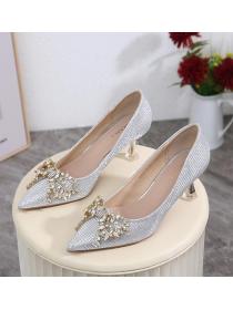 New style pointed toe rhinestone bow high heels