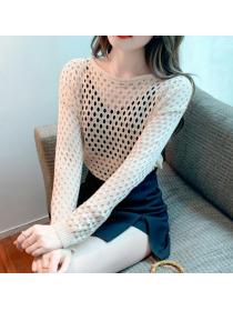 korean style hollow off-shoulder slim bottoming shirt knitted top
