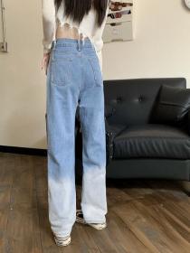 Women's straight casual loose high waist slim trousers denim pants