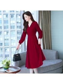 New style Chiffon long dress V-neck long-sleeved dress temperament dress