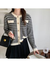 Autumn new knitted cardigan stripe Korean style women's sweater