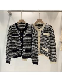 Autumn new knitted cardigan stripe Korean style women's sweater