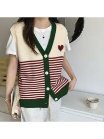Autumn new knitted vest striped loose women's sweater