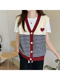 Autumn new knitted vest striped loose women's sweater