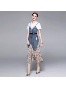 Summer European Fashion Embroidered Polo collar Casual Stretch Slim Dress