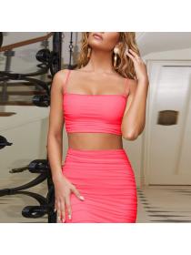 Outlet hot style sexy camisole vest pleated skirt two-piece set