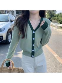 Autumn new korean style loose v-neck Fleece knitted cardigan