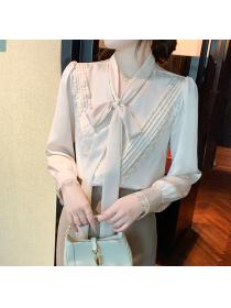 women's satin long sleeve lace blouse