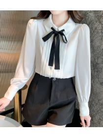 Korean style women's bow long sleeve shirt
