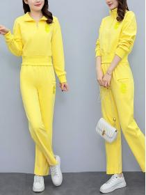 Autumn's new fashionable stand-up collar letter sweater + sports straight pants suit