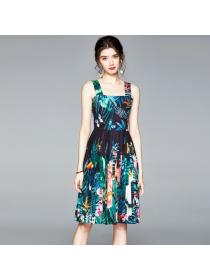 Summer fashion European style slim mid-length dress for women
